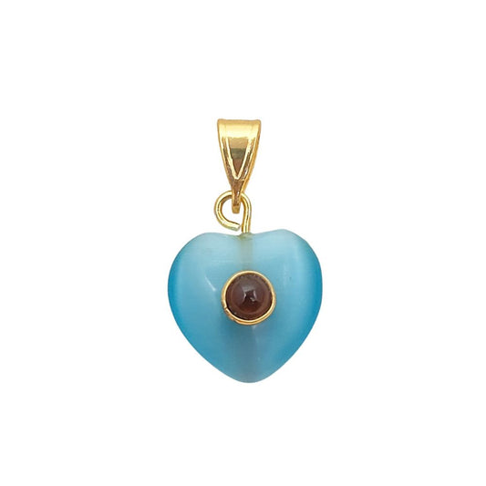 Aqua Monalisa Double Stone Heart Pendant Smooth Polished Heart Charm with Gold Plating for DIY Necklace Making – Selling Per Piece