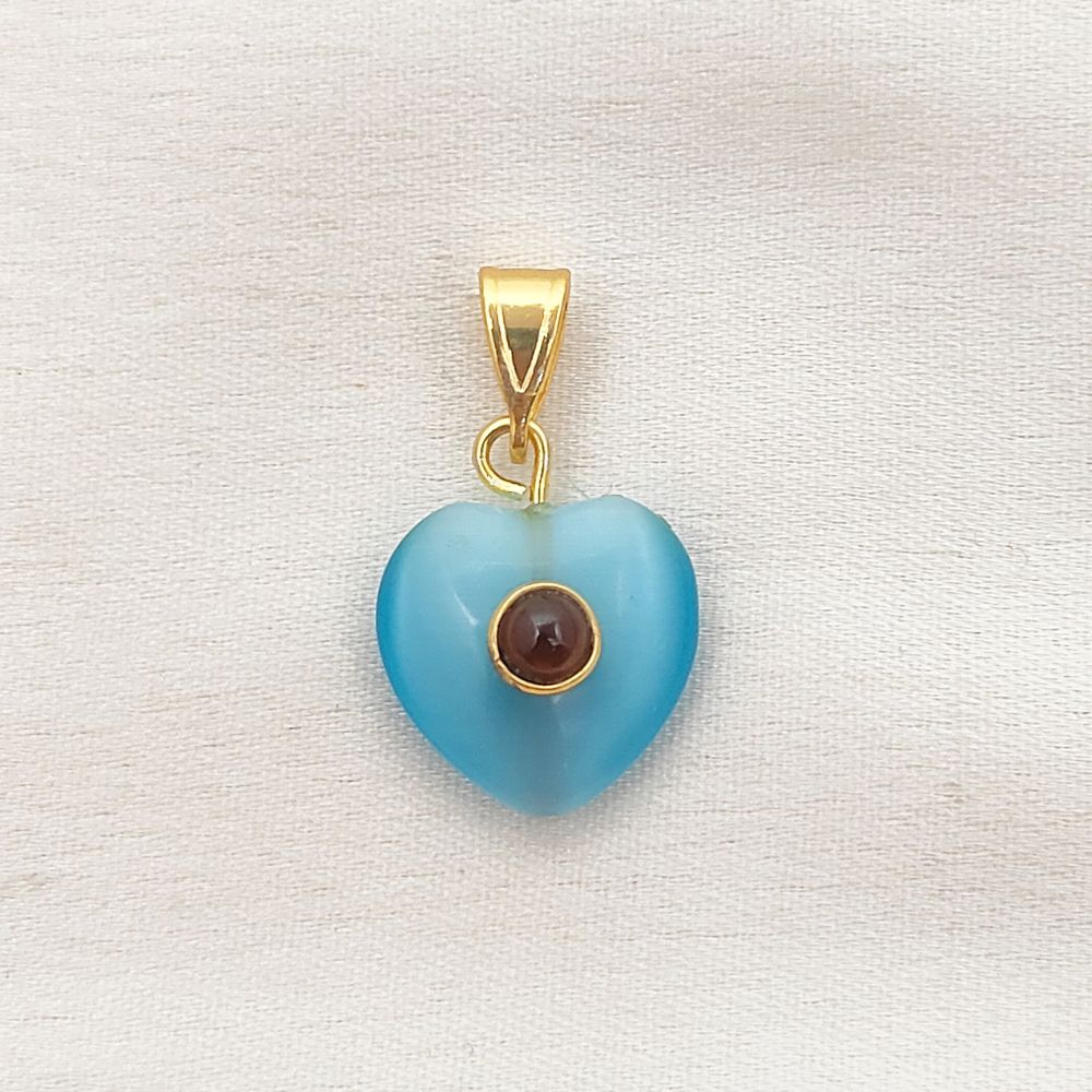 Aqua Monalisa Double Stone Heart Pendant Smooth Polished Heart Charm with Gold Plating for DIY Necklace Making – Selling Per Piece