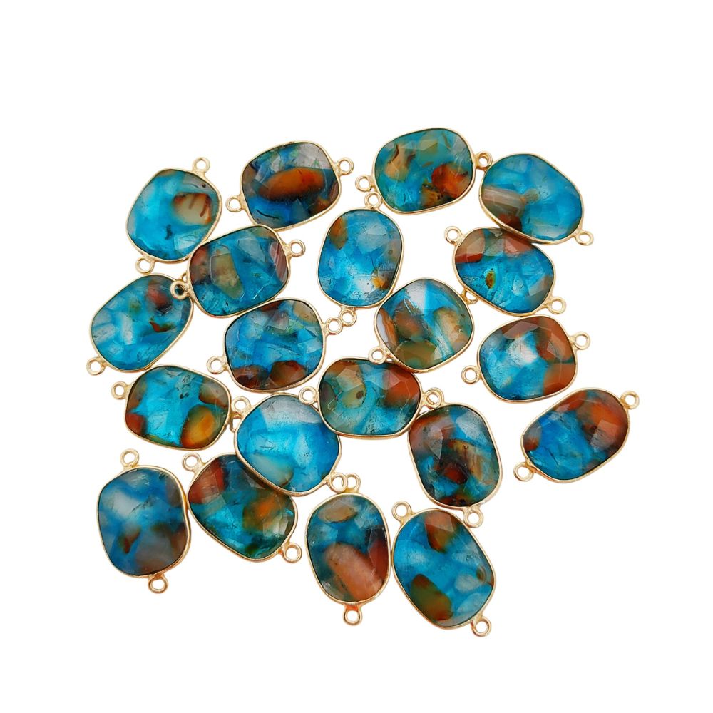 Aqua Terra Jasper Bracelet Connector Uneven Shape Double Loop Gemstone Link for Handmade Jewelry- Selling Per Piece