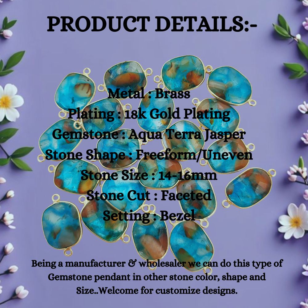 Aqua Terra Jasper Bracelet Connector Uneven Shape Double Loop Gemstone Link for Handmade Jewelry- Selling Per Piece