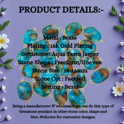 Aqua Terra Jasper Bracelet Connector Uneven Shape Double Loop Gemstone Link for Handmade Jewelry- Selling Per Piece