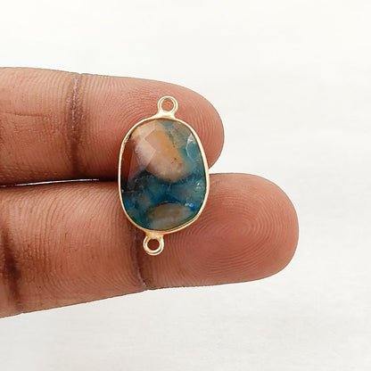 Aqua Terra Jasper Bracelet Connector Uneven Shape Double Loop Gemstone Link for Handmade Jewelry- Selling Per Piece