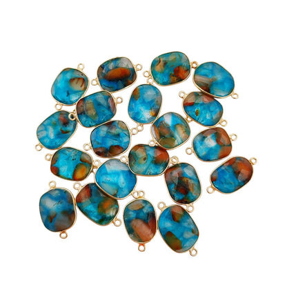 12–15mm Free Form Aqua Terra Jasper Bezel Connector Gold Plated Double Loop Gemstone Links for Handmade Jewelry Projects- Selling Per Piece