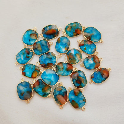 12–15mm Free Form Aqua Terra Jasper Bezel Connector Gold Plated Double Loop Gemstone Links for Handmade Jewelry Projects- Selling Per Piece