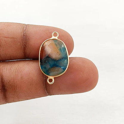 12–15mm Free Form Aqua Terra Jasper Bezel Connector Gold Plated Double Loop Gemstone Links for Handmade Jewelry Projects- Selling Per Piece