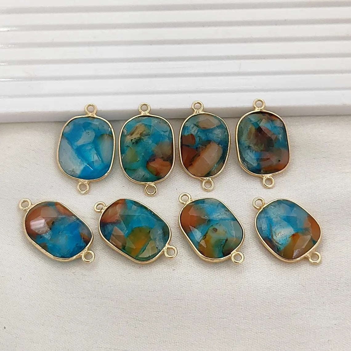 12–15mm Free Form Aqua Terra Jasper Bezel Connector Gold Plated Double Loop Gemstone Links for Handmade Jewelry Projects- Selling Per Piece