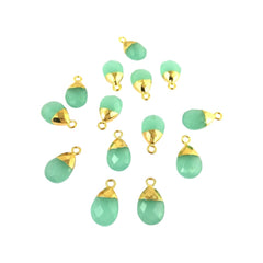 Handcrafted 13x9mm Aqua Chalcedony Teardrop Pendant Gold Electroplated Pear Cut Natural Gemstone Charm for DIY Jewelry – Selling Per Piece