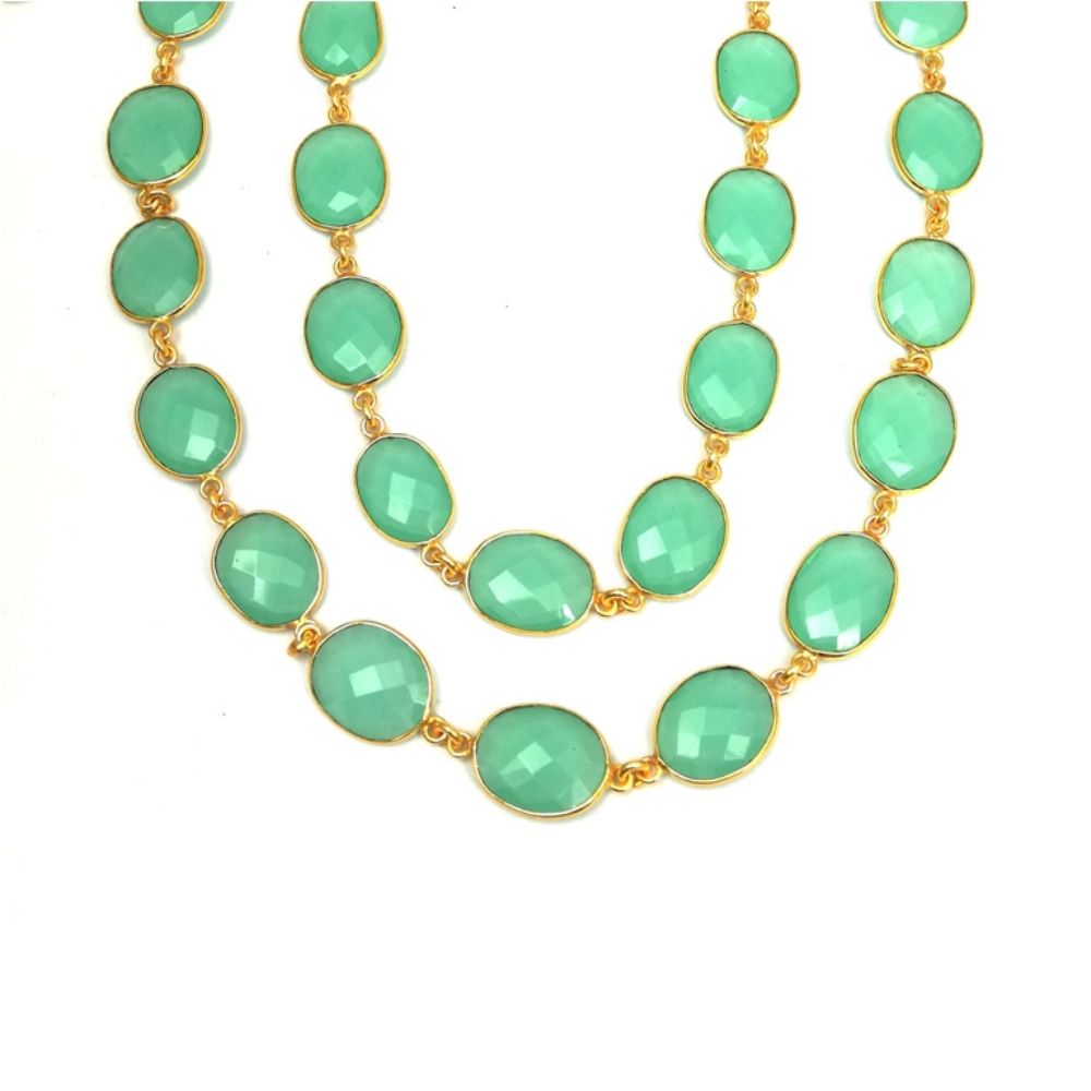 Aqua Chalcedony Gemstone Chain Gold Plated Bezel Connectors – Jewelry Supply by Foot