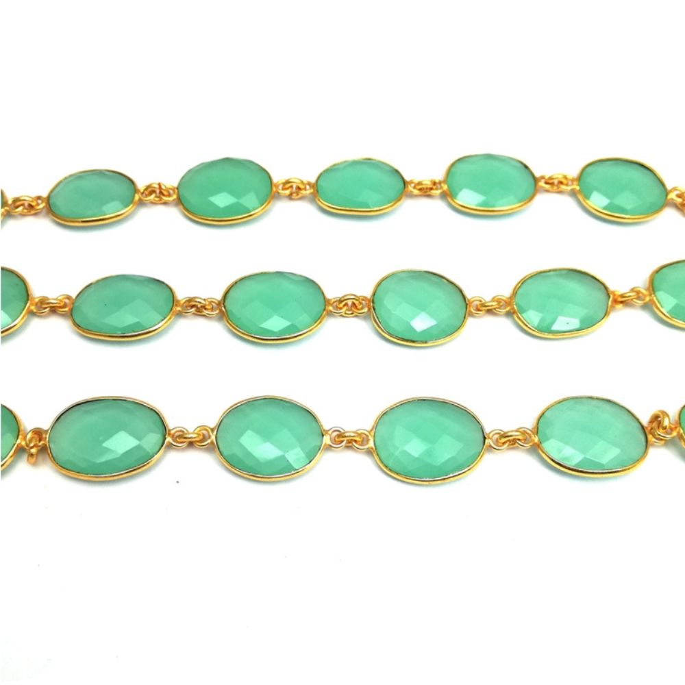Aqua Chalcedony Bezel Connector Chain Gold Plated Freeform Gemstone Links- Selling by Foot