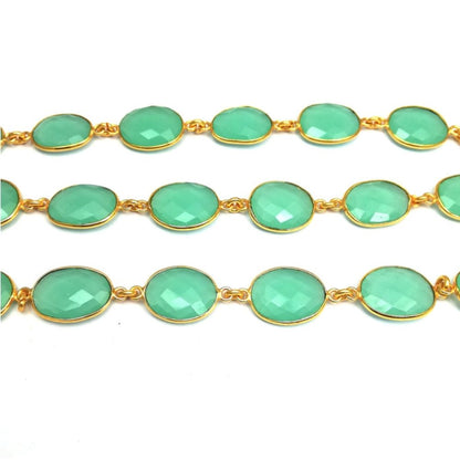 Aqua Chalcedony Bezel Connector Chain Gold Plated Freeform Gemstone Links- Selling by Foot