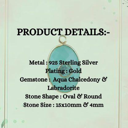 15x10mm Bezel Aqua Chalcedony & Labradorite 2-Stone Gemstone Charm in Gold-Plated Silver- Selling Per Piece