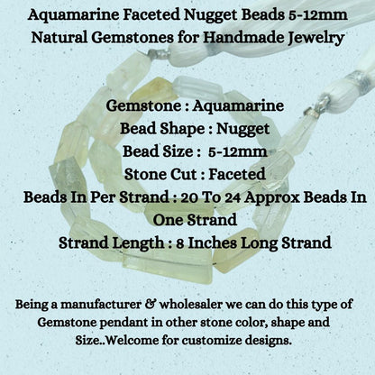 Aquamarine Faceted Nugget Beads 5-12mm Natural Gemstones for Handmade Jewelry
