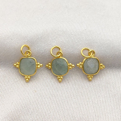 Aquamarine Pendant 8mm Cushion Cut Gold Plated Sterling Silver Birthstone Jewelry