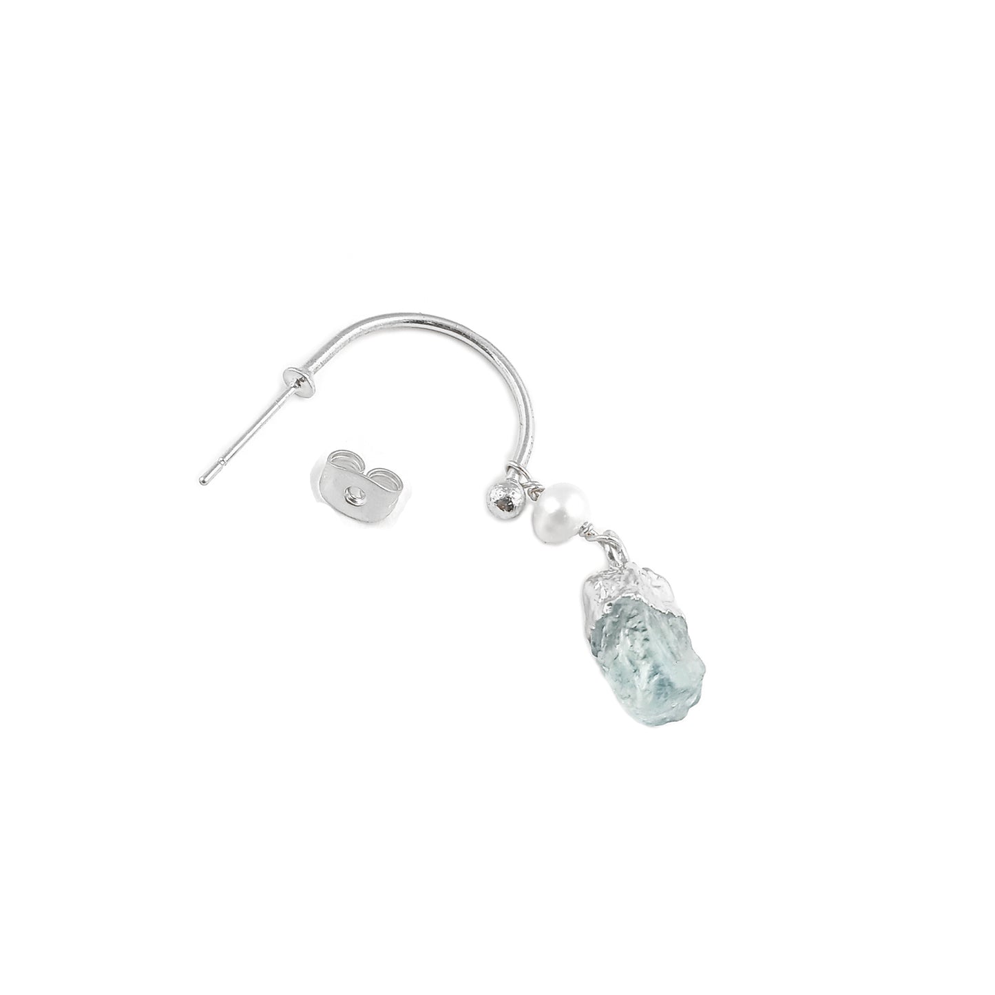 Aquamarine and Pearl Hoop Earrings Dainty 925 Sterling Silver March Birthstone Jewelry- Selling Per Pair