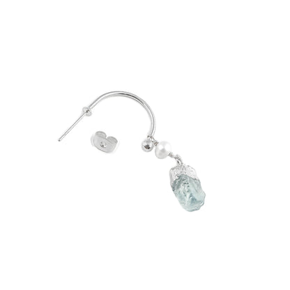 Aquamarine and Pearl Hoop Earrings Dainty 925 Sterling Silver March Birthstone Jewelry- Selling Per Pair