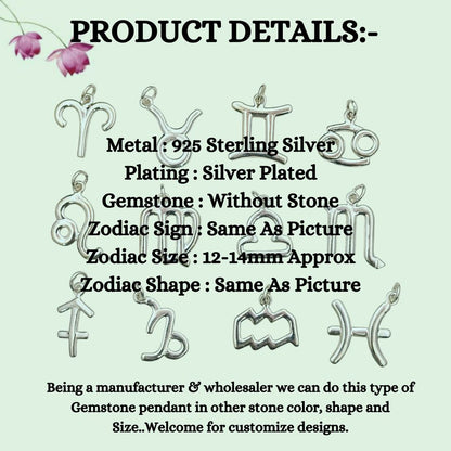 Aries Horoscope Charm Handmade 925 Sterling Silver Zodiac Symbol Pendant, Meaningful Celestial Jewelry Gift – Selling Per Piece