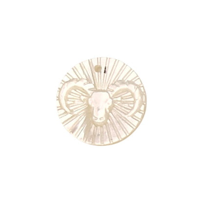 Aries Zodiac Mother of Pearl Charm Engraved Horoscope Coin Shell Disc Pendant for Handmade Jewelry- Selling Per Piece