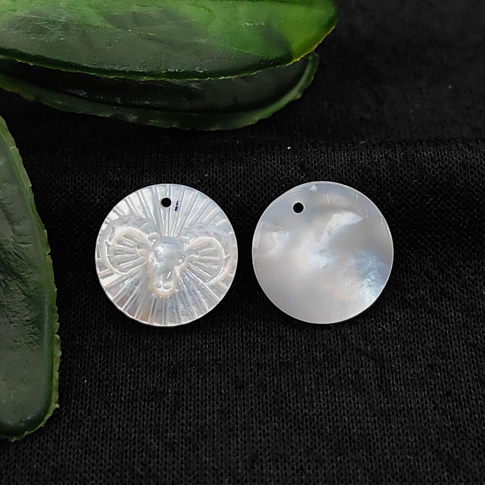 Aries Zodiac Mother of Pearl Charm Engraved Horoscope Coin Shell Disc Pendant for Handmade Jewelry- Selling Per Piece