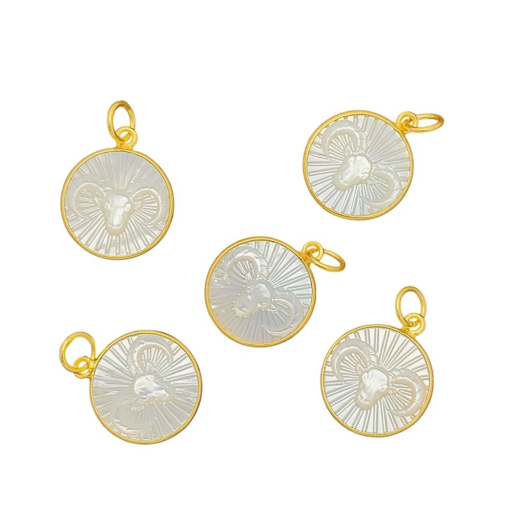 Aries Zodiac Birthstone Pendant – Gold Plated with White Pearl
