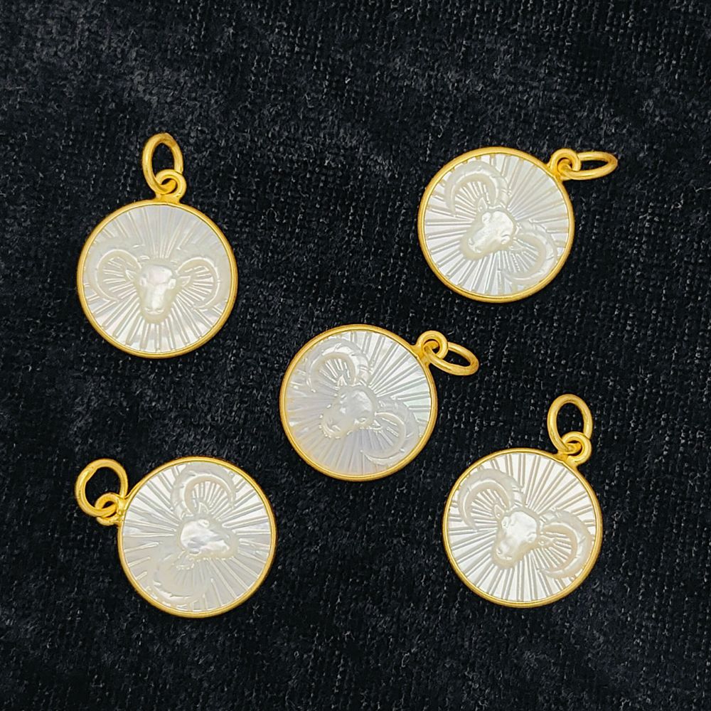 Gold Aries Star Sign Pendant with White Pearl Drop