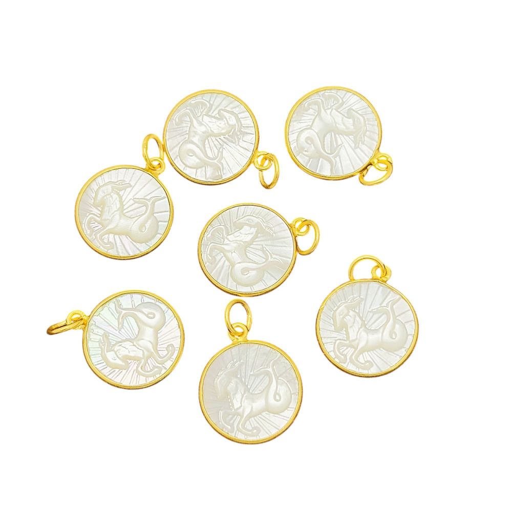 Capricorn Zodiac Pendant – Gold Plated with White Pearl