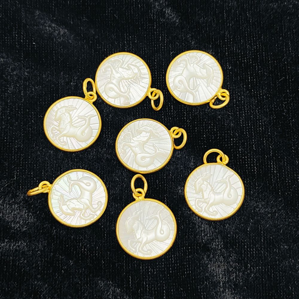 Astrological Capricorn Charm Stunning Gold Plated with White Pearl