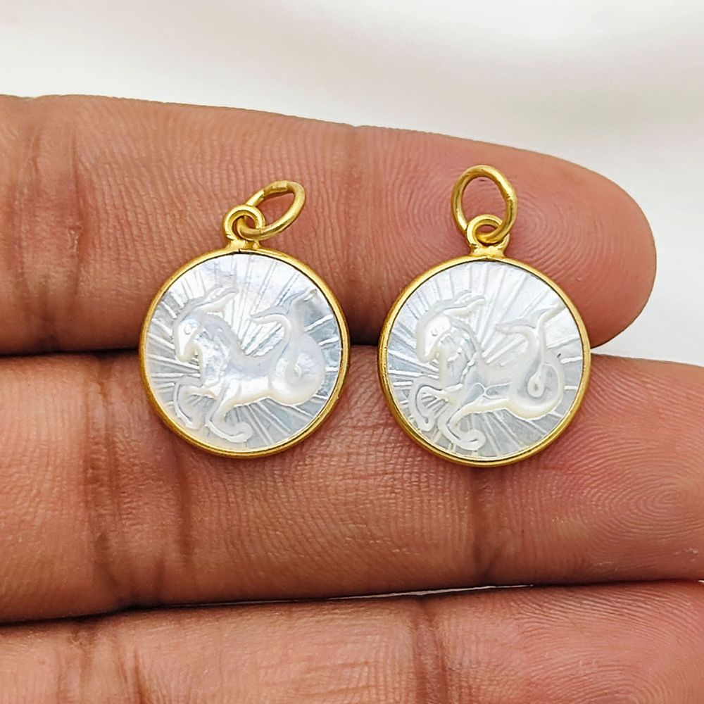 Gold Capricorn Zodiac Sign Pendant with White Pearl Drop