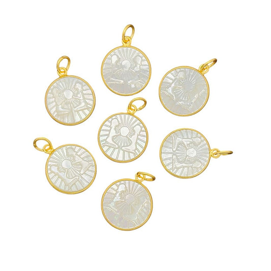 Gemini Zodiac Pendant – Gold Plated with White Pearl