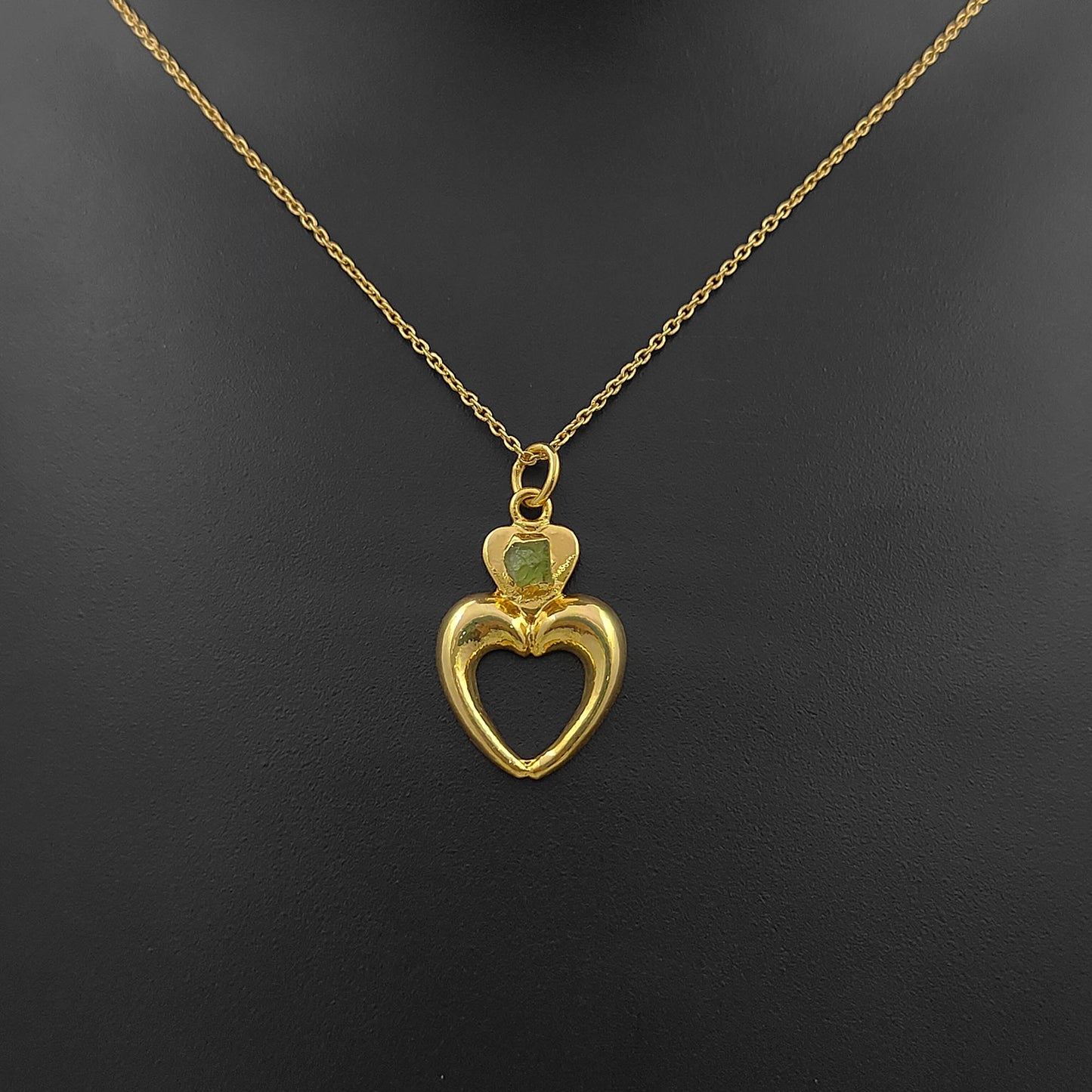 August Birthstone Raw Peridot Necklace with Heart-Shaped Pendant 14K Gold Electroplated Handmade Boho Jewelry