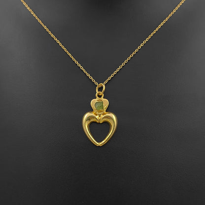 August Birthstone Raw Peridot Necklace with Heart-Shaped Pendant 14K Gold Electroplated Handmade Boho Jewelry