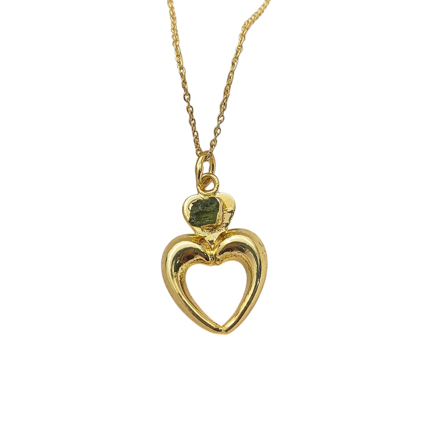 August Birthstone Raw Peridot Necklace with Heart-Shaped Pendant 14K Gold Electroplated Handmade Boho Jewelry