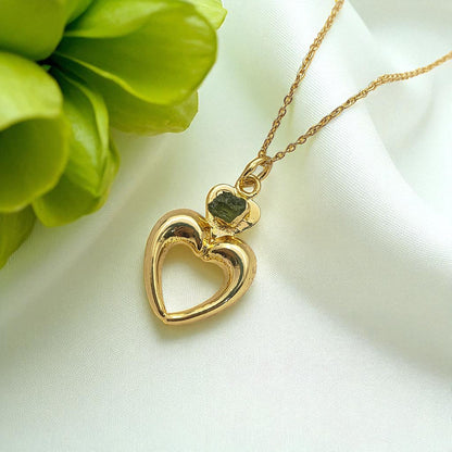 August Birthstone Raw Peridot Necklace with Heart-Shaped Pendant 14K Gold Electroplated Handmade Boho Jewelry