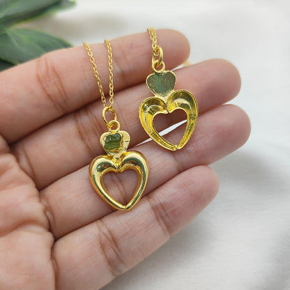 August Birthstone Raw Peridot Necklace with Heart-Shaped Pendant 14K Gold Electroplated Handmade Boho Jewelry