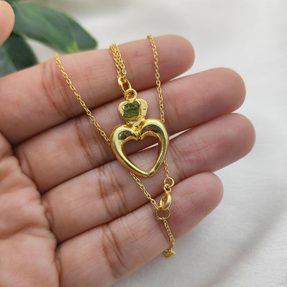 August Birthstone Raw Peridot Necklace with Heart-Shaped Pendant 14K Gold Electroplated Handmade Boho Jewelry
