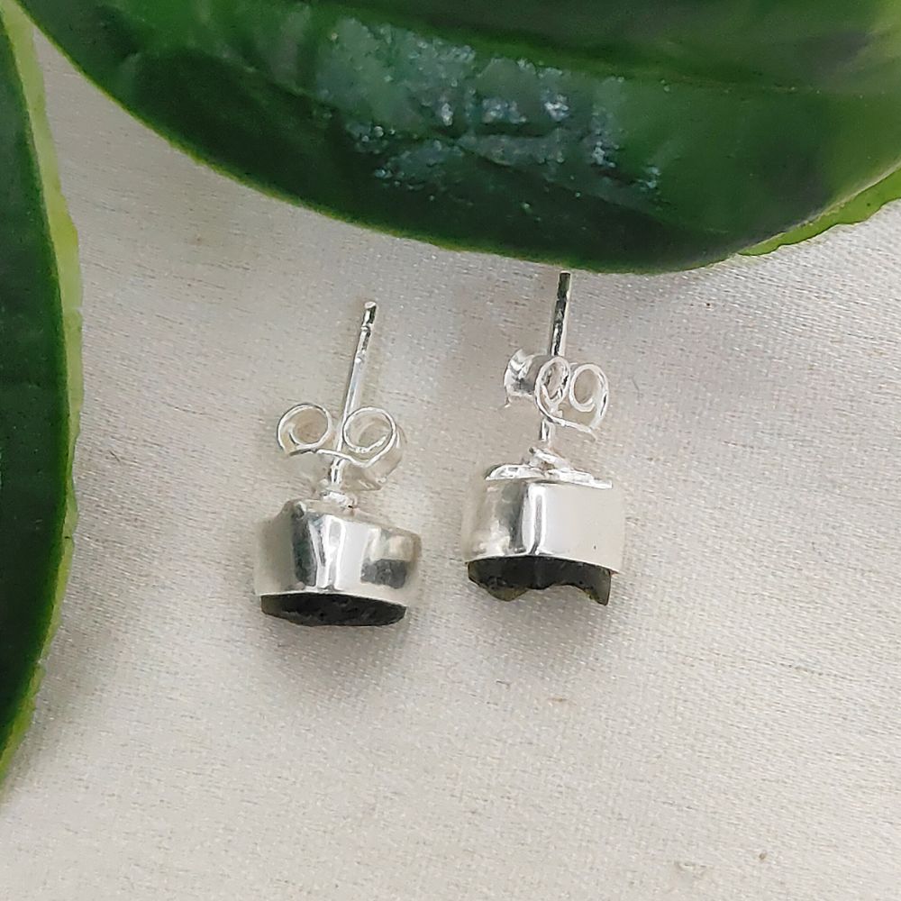 Authentic Moldavite Trillion Shape Stud Earrings Raw Natural Green Stone Handmade Sterling Silver Jewelry for Women- Selling Per Pair