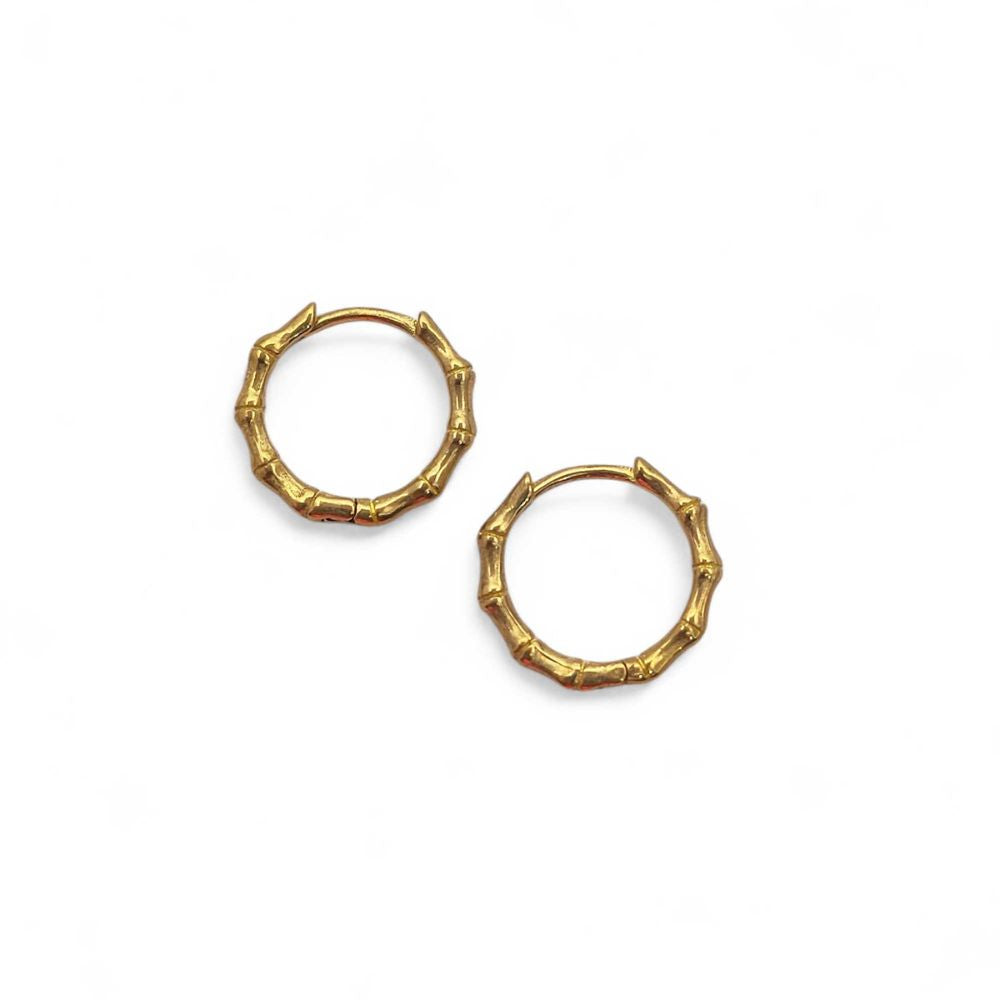 Bamboo Style Hoop Earrings Gold Plated Round Huggie Hoops Daily Wear Jewelry- Selling Per Pair