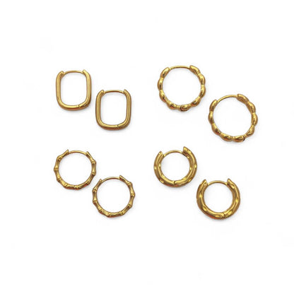 Bamboo Style Hoop Earrings Gold Plated Round Huggie Hoops Daily Wear Jewelry- Selling Per Pair