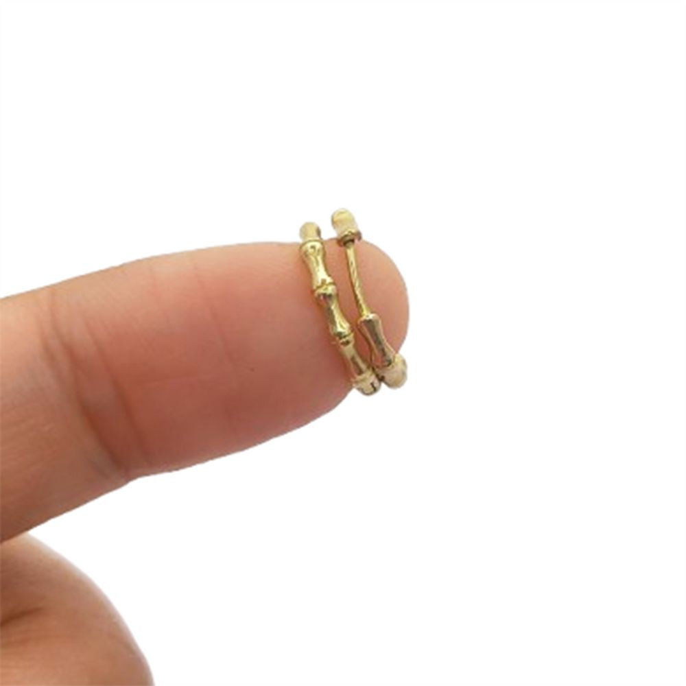 Bamboo Style Hoop Earrings Gold Plated Round Huggie Hoops Daily Wear Jewelry- Selling Per Pair