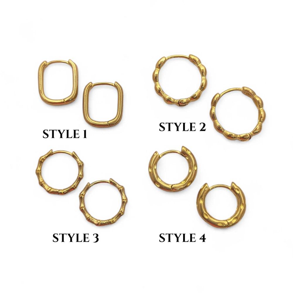 Bamboo Style Hoop Earrings Gold Plated Round Huggie Hoops Daily Wear Jewelry- Selling Per Pair