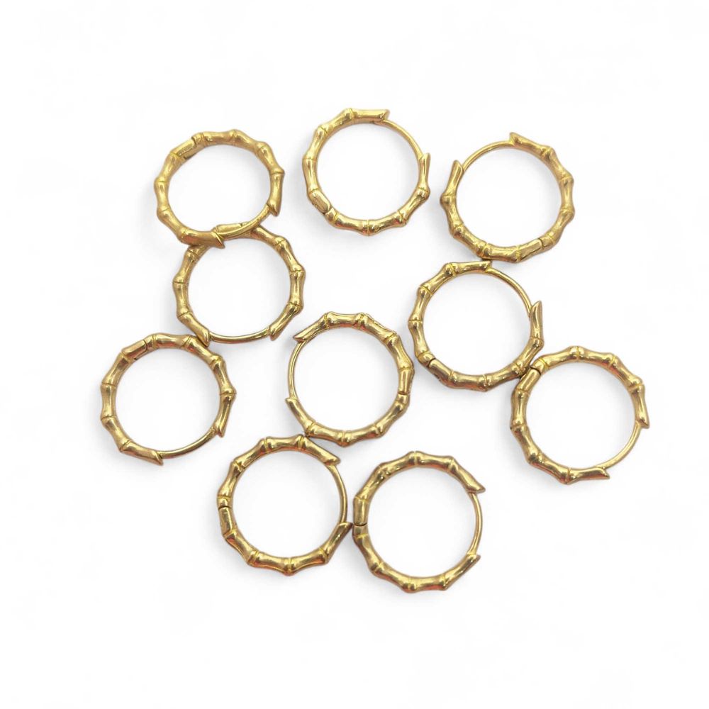 Bamboo Style Hoop Earrings Gold Plated Round Huggie Hoops Daily Wear Jewelry- Selling Per Pair