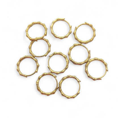 Bamboo Style Hoop Earrings Gold Plated Round Huggie Hoops Daily Wear Jewelry- Selling Per Pair