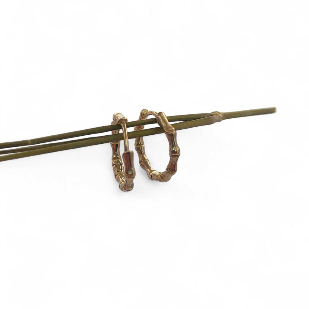 Bamboo Style Hoop Earrings Gold Plated Round Huggie Hoops Daily Wear Jewelry- Selling Per Pair