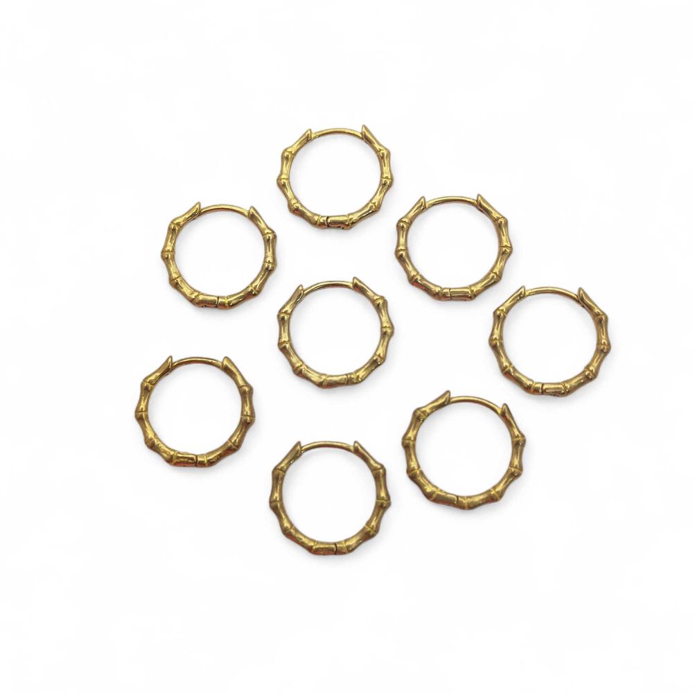 Bamboo Style Hoop Earrings Gold Plated Round Huggie Hoops Daily Wear Jewelry- Selling Per Pair