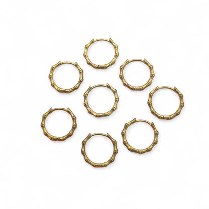 Bamboo Style Hoop Earrings Gold Plated Round Huggie Hoops Daily Wear Jewelry- Selling Per Pair