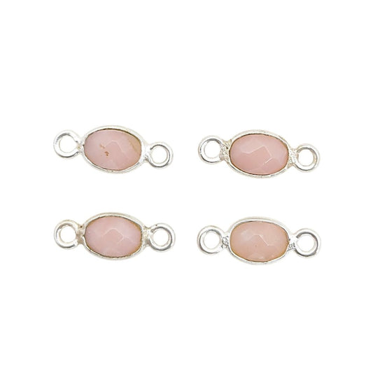 Bezel set 4x6mm pink opal connector charm in sterling silver