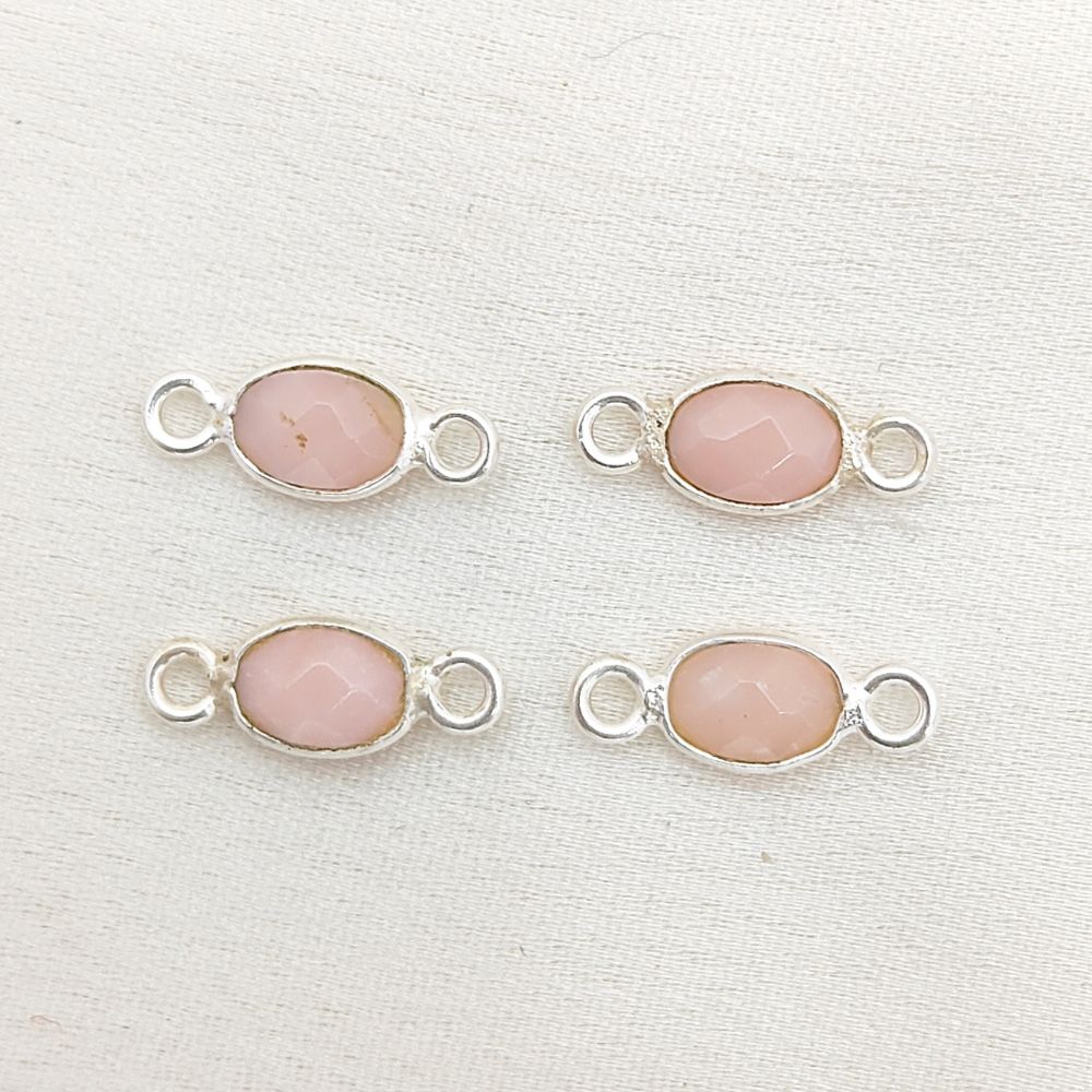 Dainty sterling silver connector with soft pink opal
