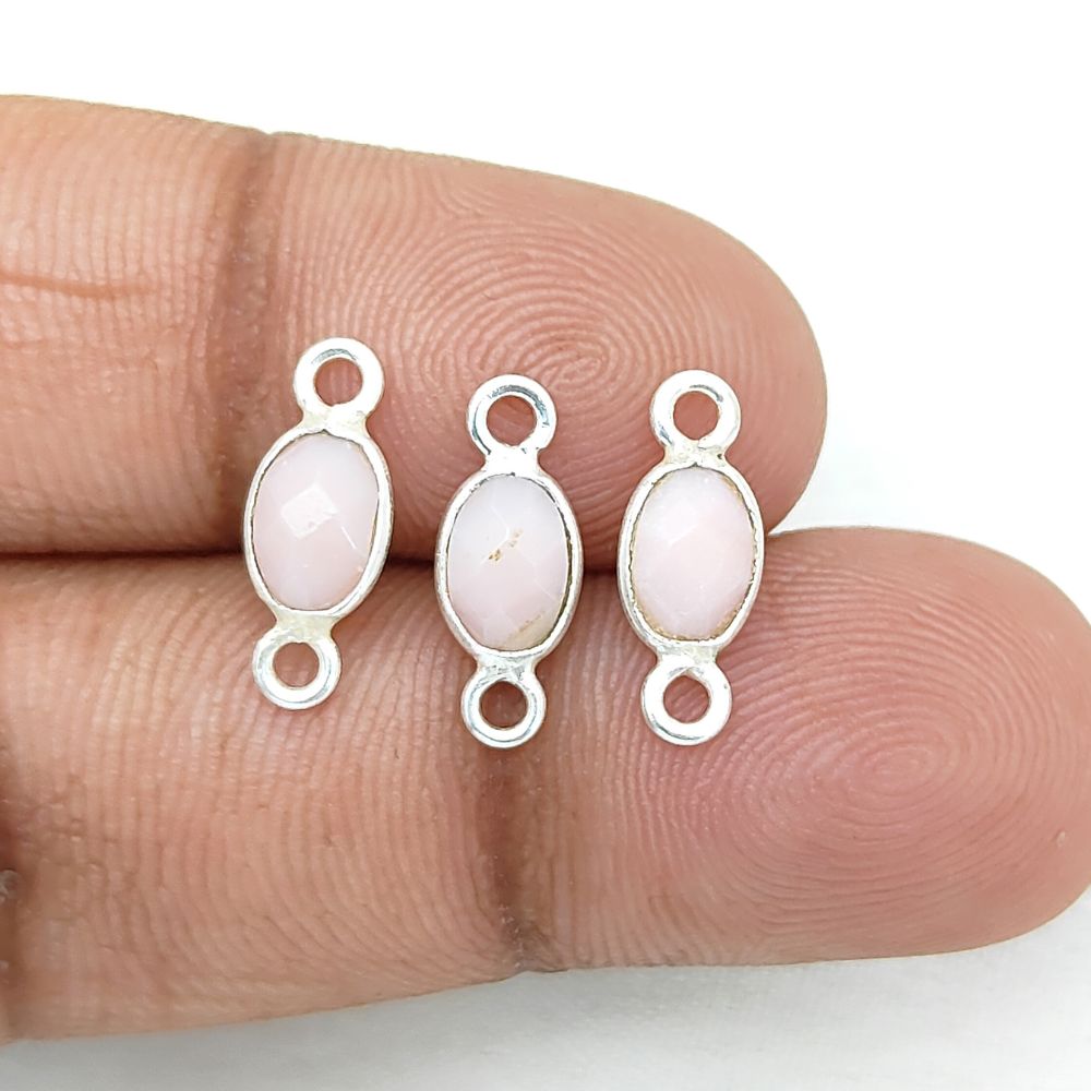 Oval pink opal gemstone link for handmade jewelry