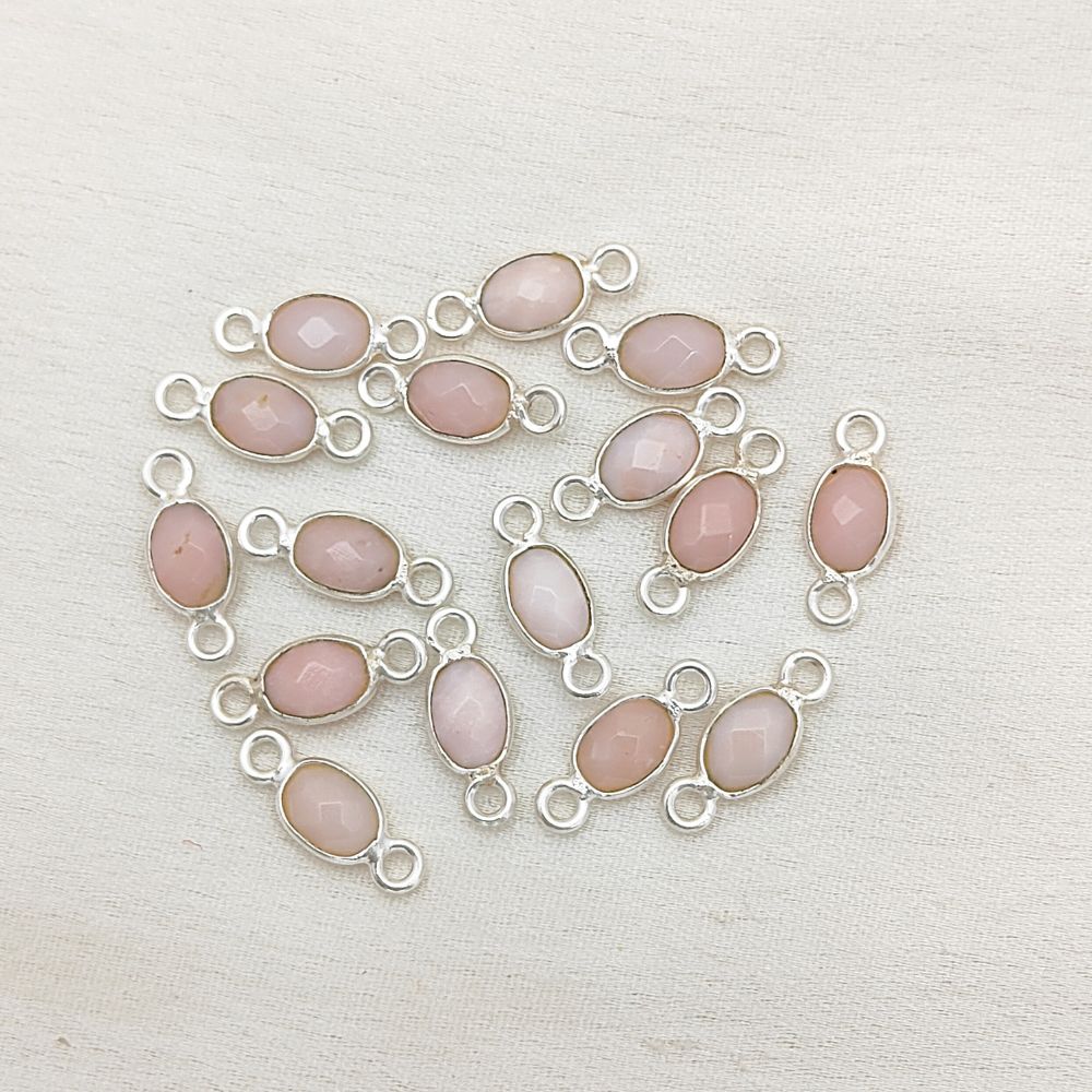 Pink opal charm connector in silver bezel setting