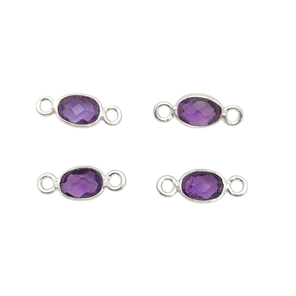 Bezel set amethyst gemstone connector for jewelry making