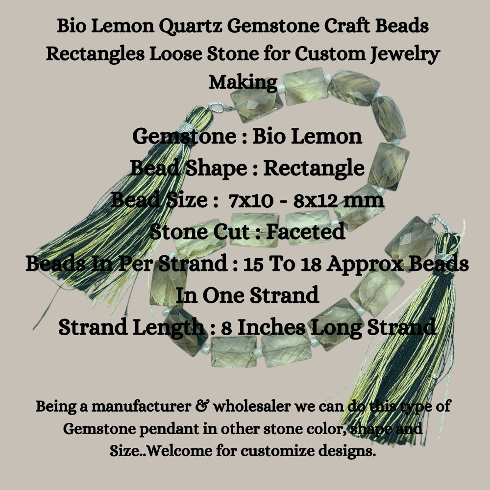 Bio Lemon Quartz Gemstone Craft Beads Rectangles Loose Stone for Custom Jewelry Making
